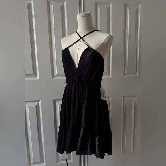 NWT Day Moon Summer Black Halter Ruffle Mini Backless Dress Size Medium - Picture 7 of 9